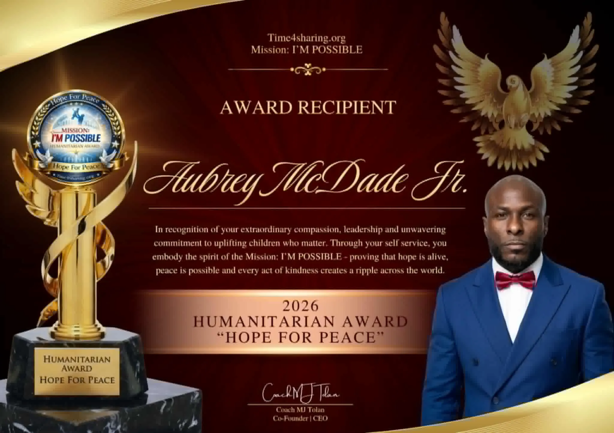 Humanitarian award certificate
